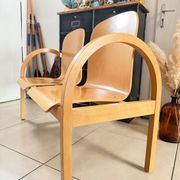 Vintage blonde wood two-seater bench by Baumann