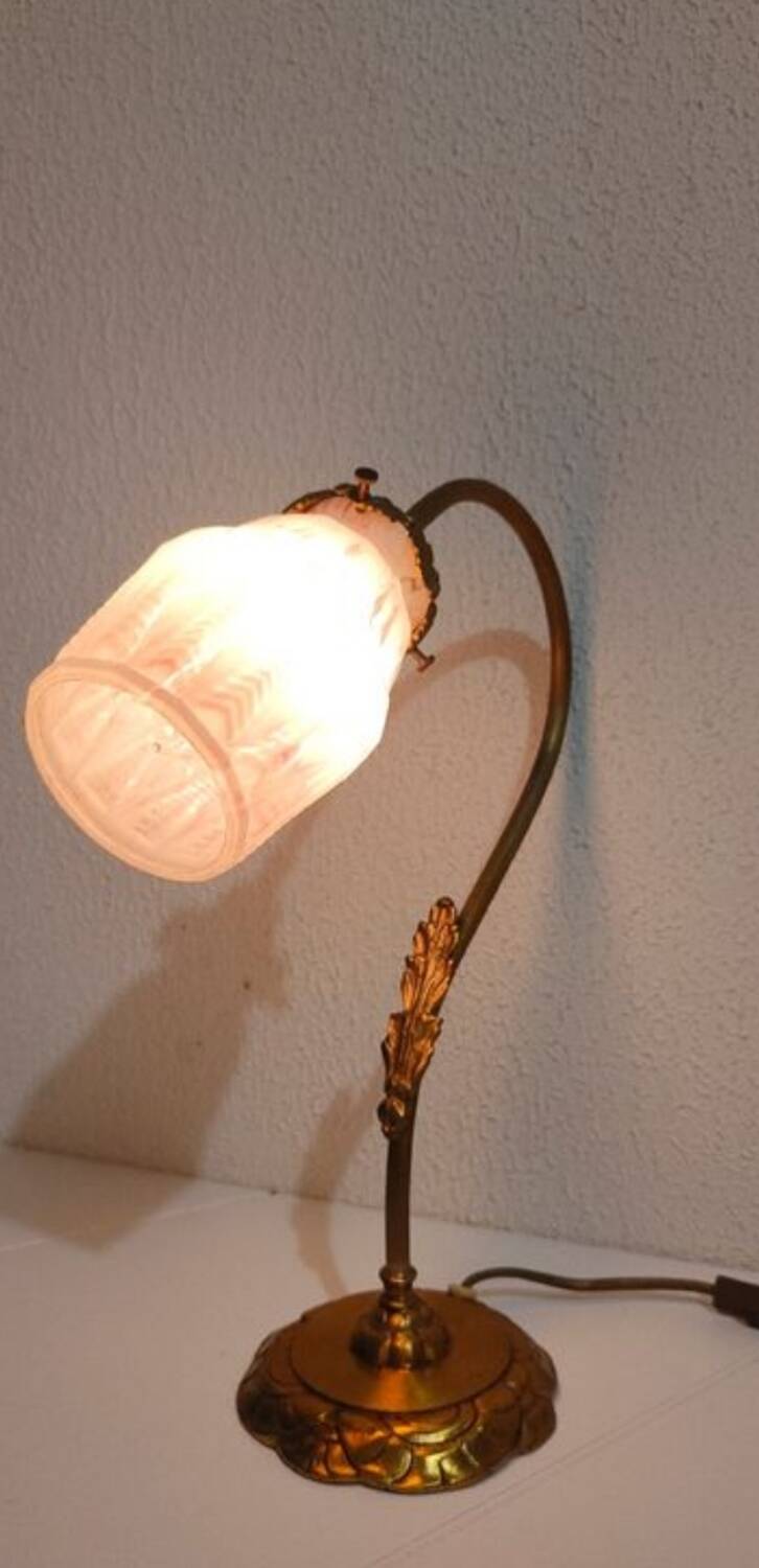 Art nouveau swan neck and tulip glass lamp