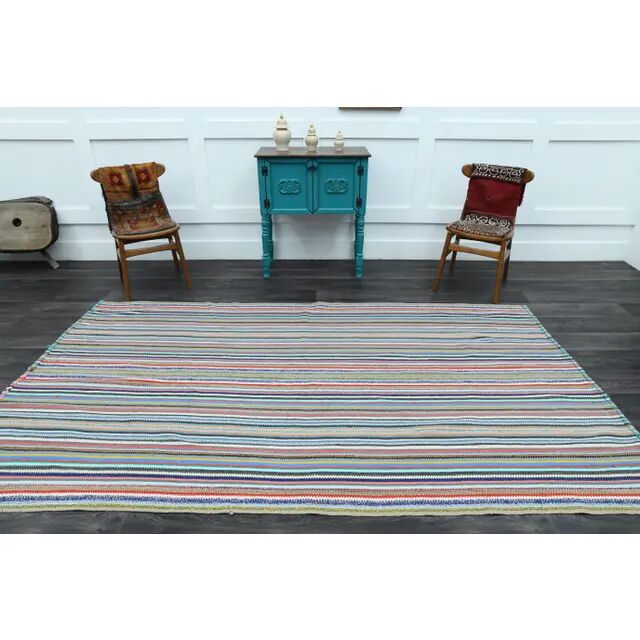 1970s Vintage Turkish Oushak Handmade Wool Cotton Blue Runner Rug 164x294