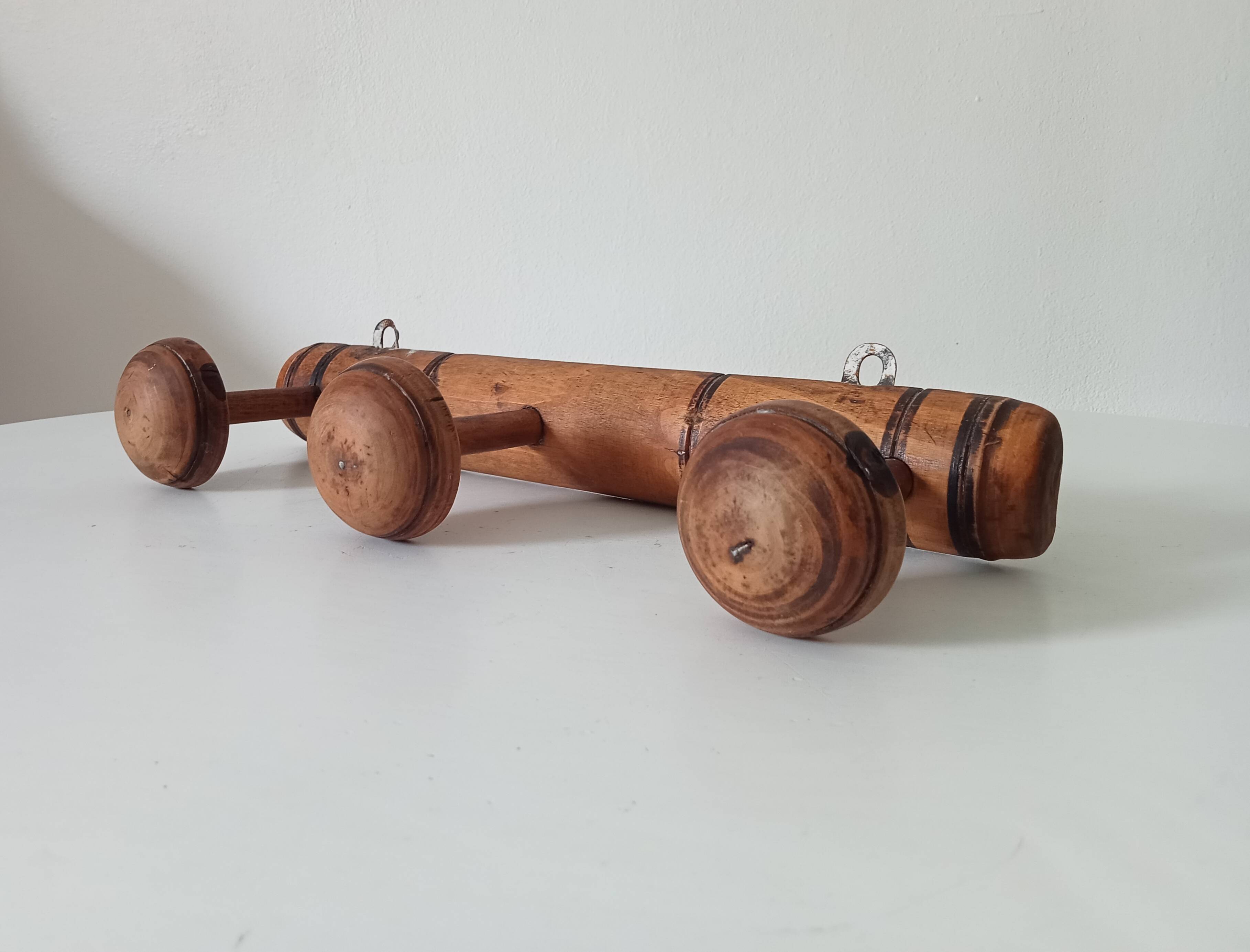 Antique folk art wall coat rack from the 50s