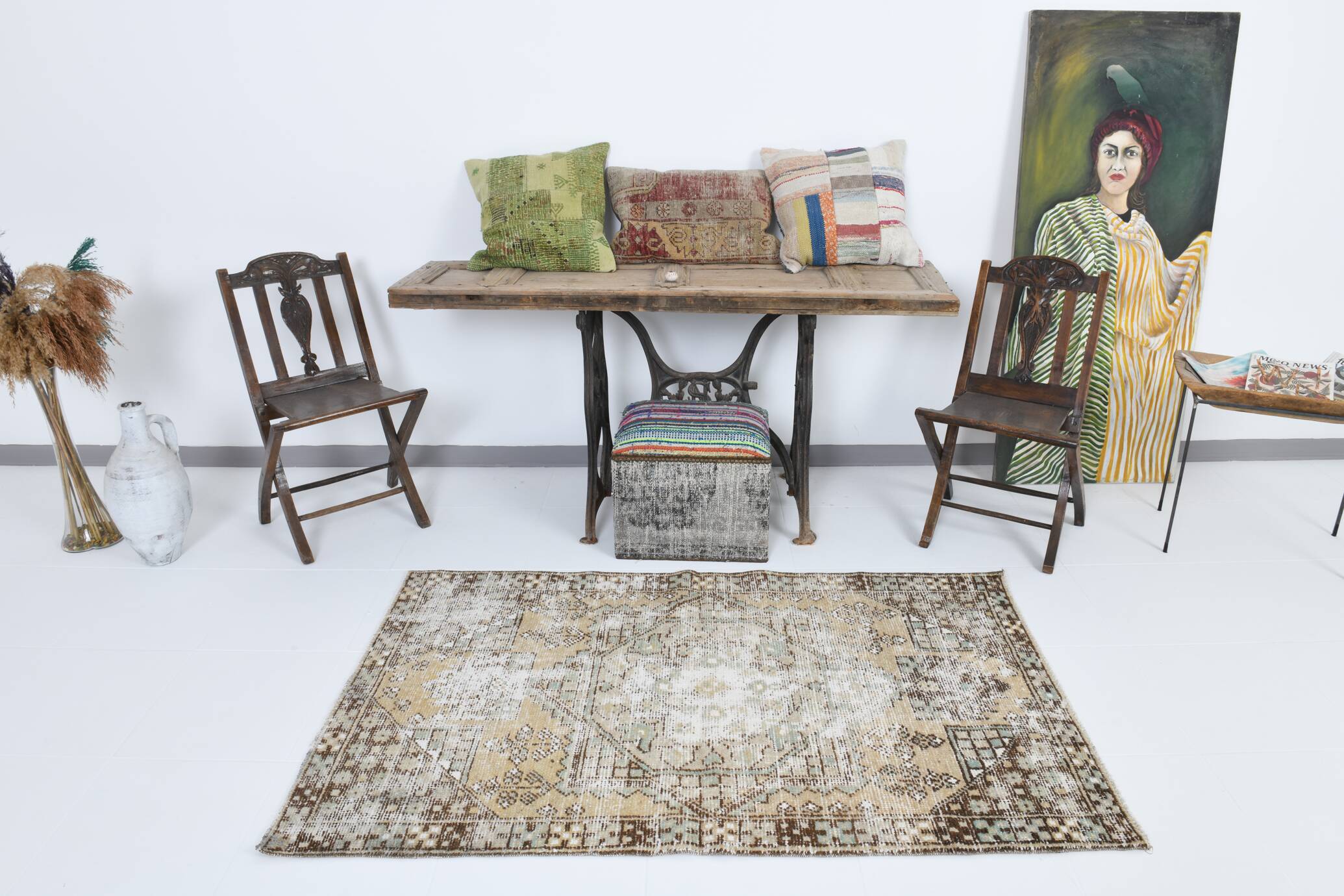 3x6 Shades Of Beige & Brown Classic Vintage Rug, 104x174Cm SK 17854