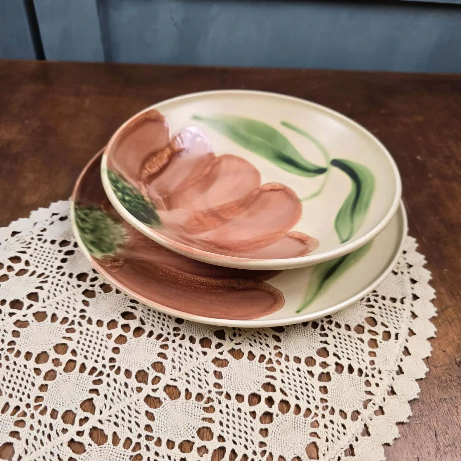 Vintage Salins Rhône service 15 pieces – Large hand-painted flowers
