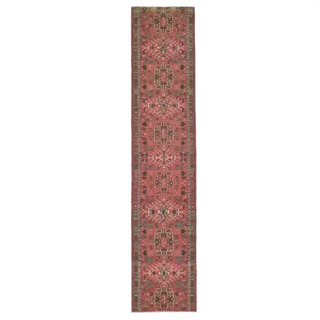 1970s Vintage Turkish Oushak Handmade Wool Cotton Pink Runner Rug 76x365