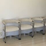 4 vintage tubular metal and fabric chairs