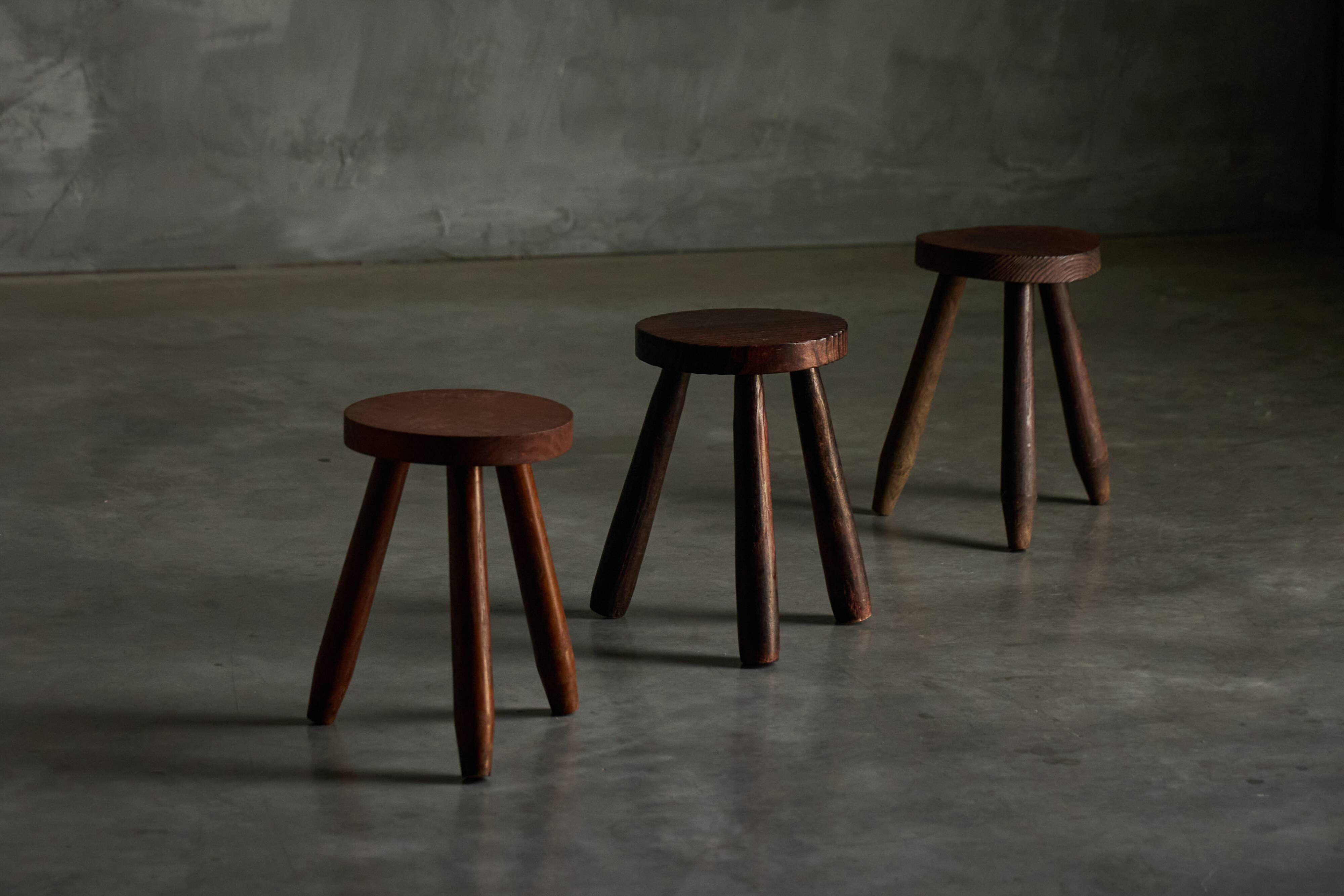 Brutalist Tripod Stools, France, 1960s
