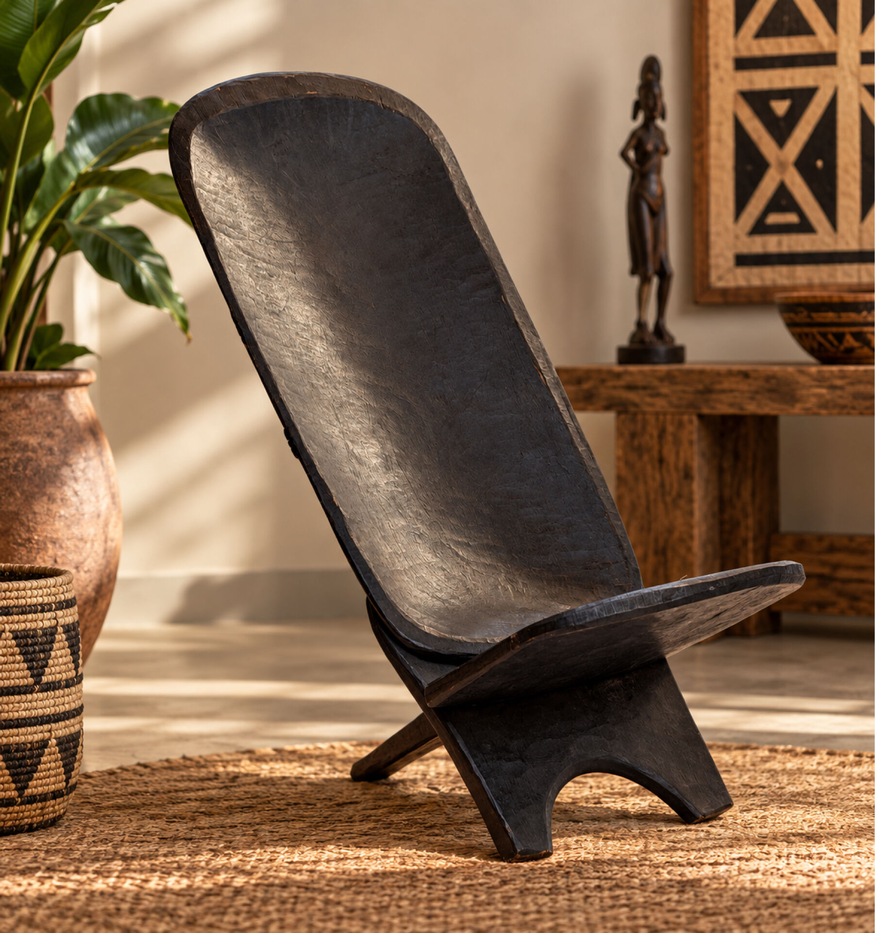 African wooden talking chair – Handmade armchair from Burkina Faso