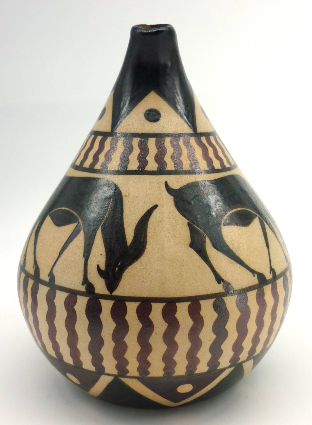 Vase pichet, céramique émaillée, art déco, E. Vilotte Ciboure, antilopes
