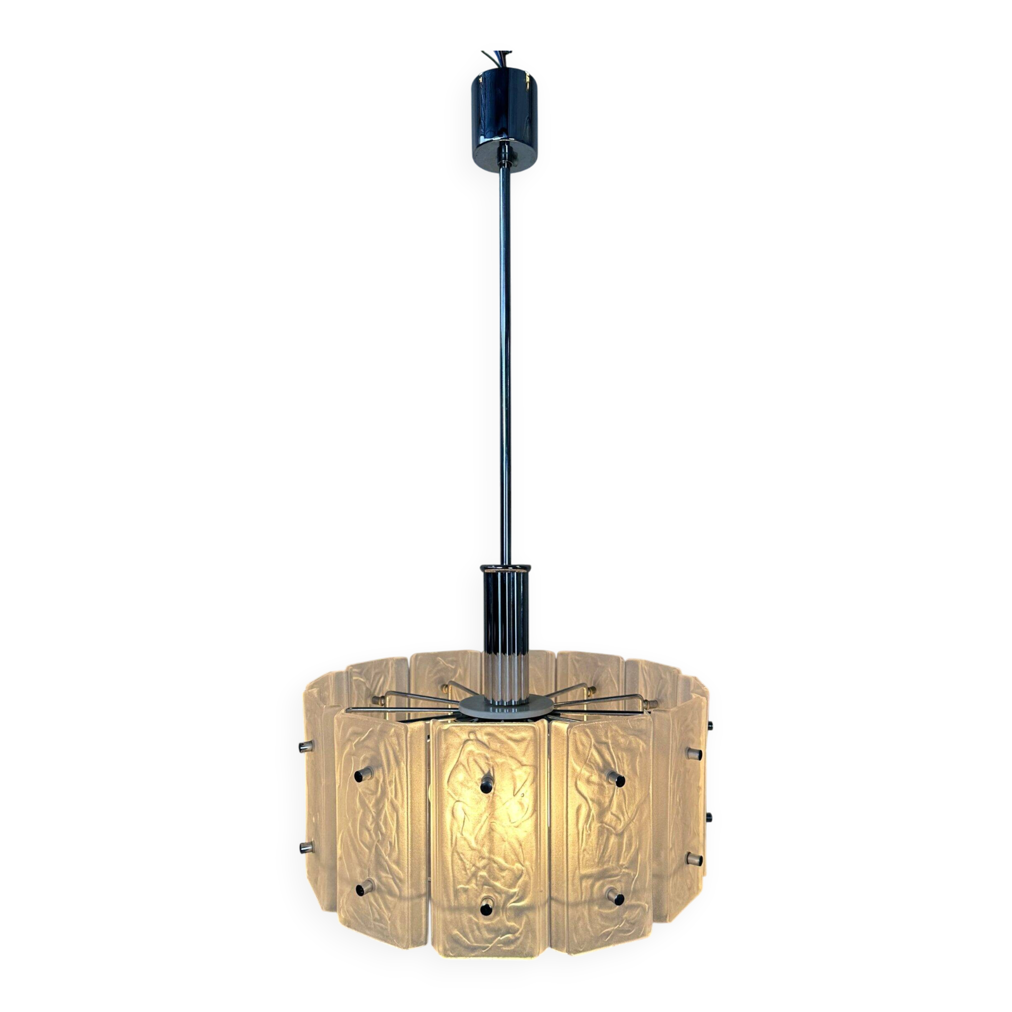 Vintage 1970s pendant lamp – glass/chrome