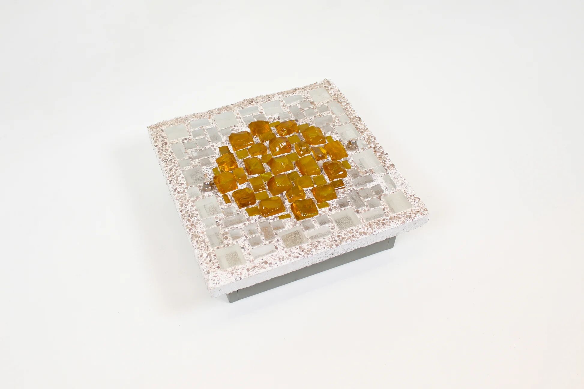 Architectural 1970s wall lamps in hammered glass and cement (2 available)