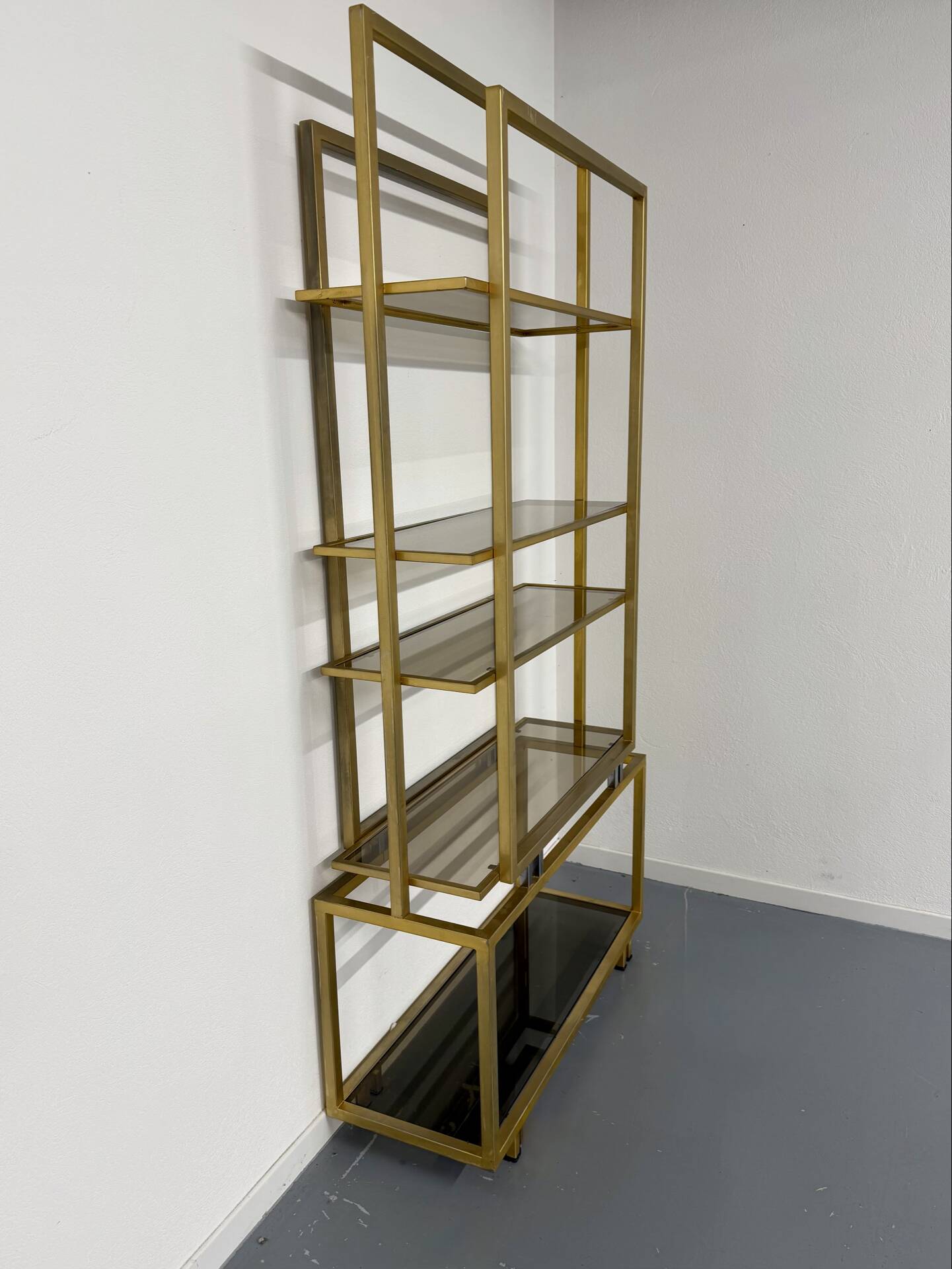 1970s vintage Italian design brass and glass shelf