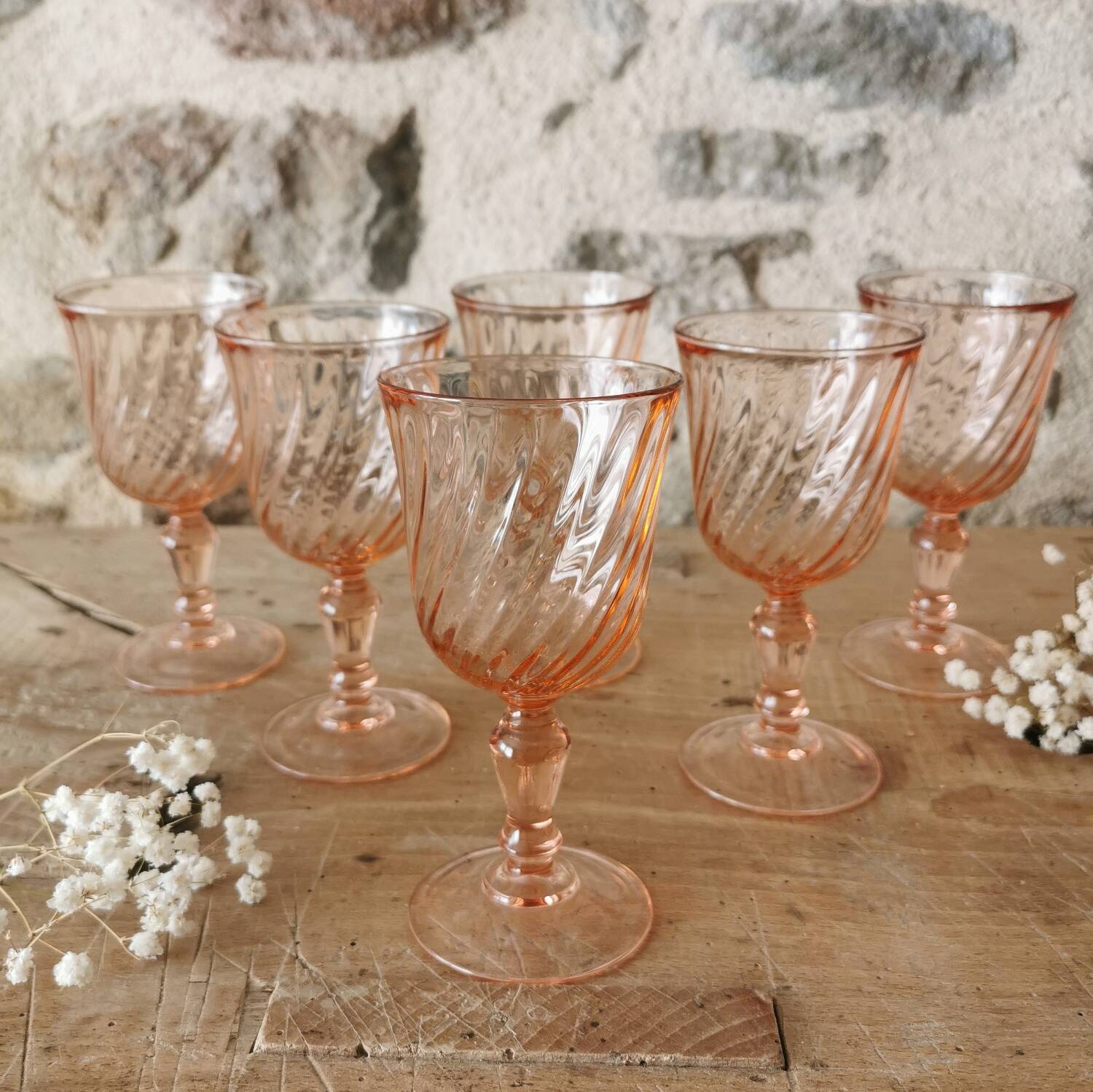 6 Rosaline Arcoroc Vintage Stemmed Glasses