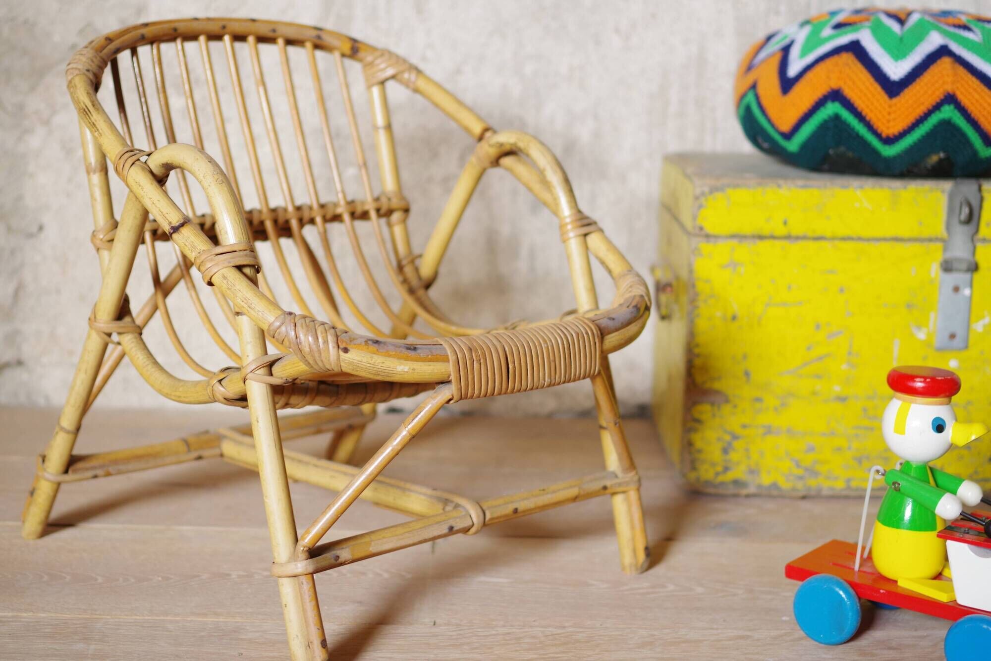 Chair child rattan vintage retro 60s Bohemian bamboo Wicker