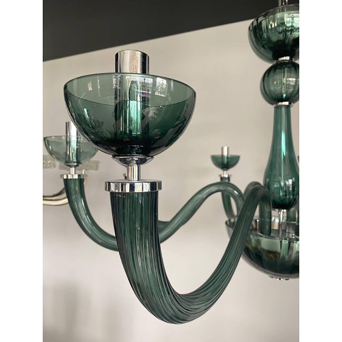 Glass Chandelier in Light Green Italian Art Glass