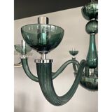 Glass Chandelier in Light Green Italian Art Glass