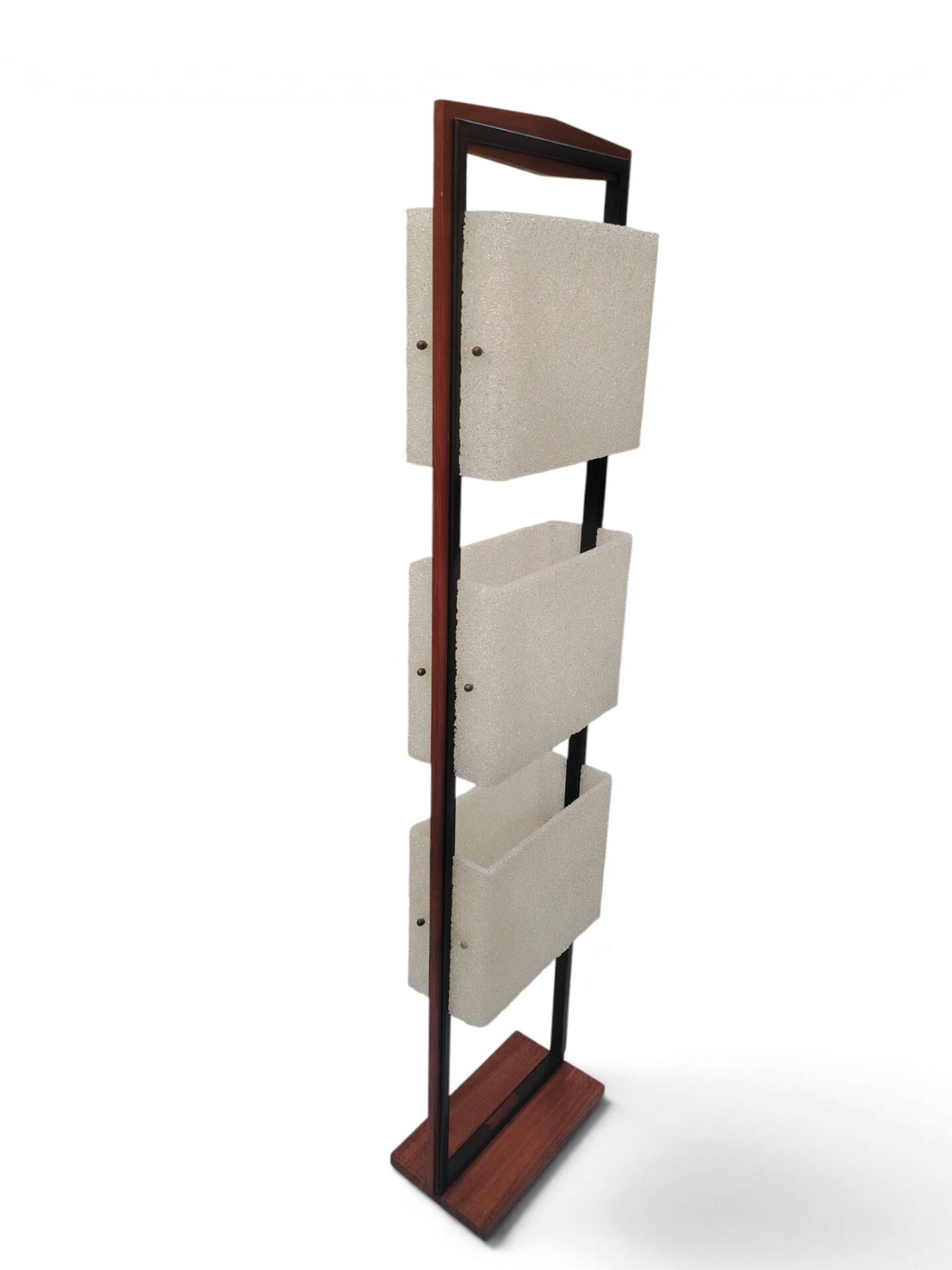 Column totem floor lamp in teak and frosted resin Scandinavian design