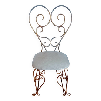 Vintage golden chair, wrought iron, heart folder, 1960