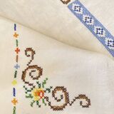 Jolie nappe ancienne brodée à la main - Lin -200x130 cm