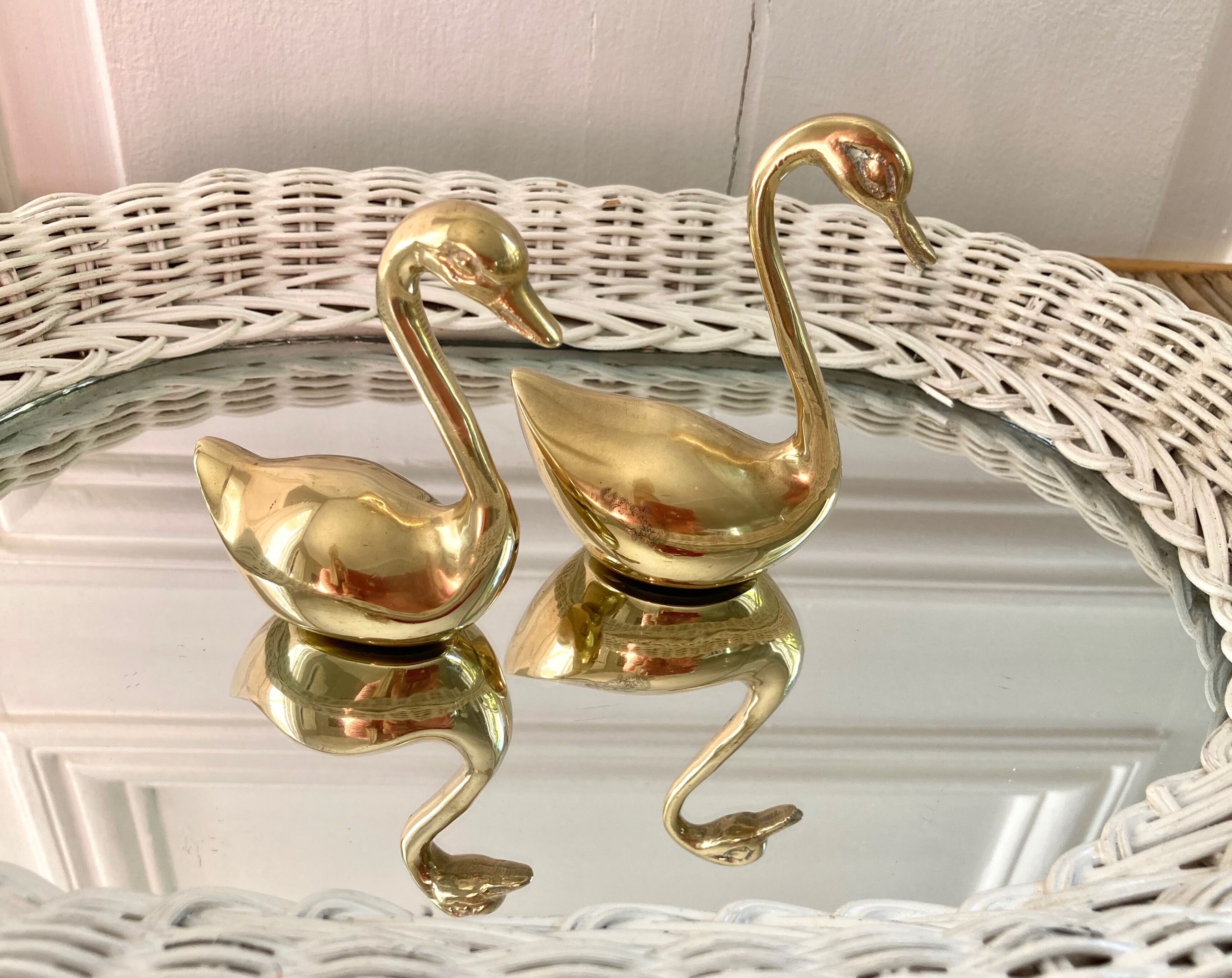 Couple of brass swans