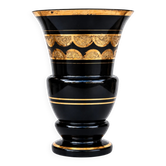 Superb Large Art Deco Ruppel Boom Vase – Black Glass with Fine Gold Gilding