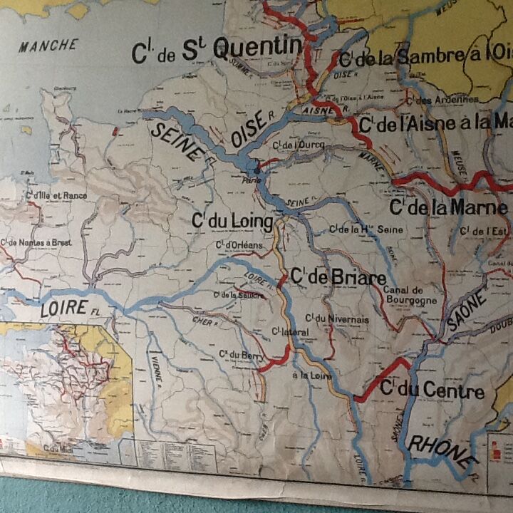 Carte géographique vintage France canaux recto verso