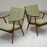 Pair of green flower boomerang armchairs by Antonin Suman for Ton (Thonet)