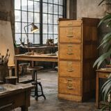 Vintage Industrial English Oak Filing Cabinet with Drawers, 1920s