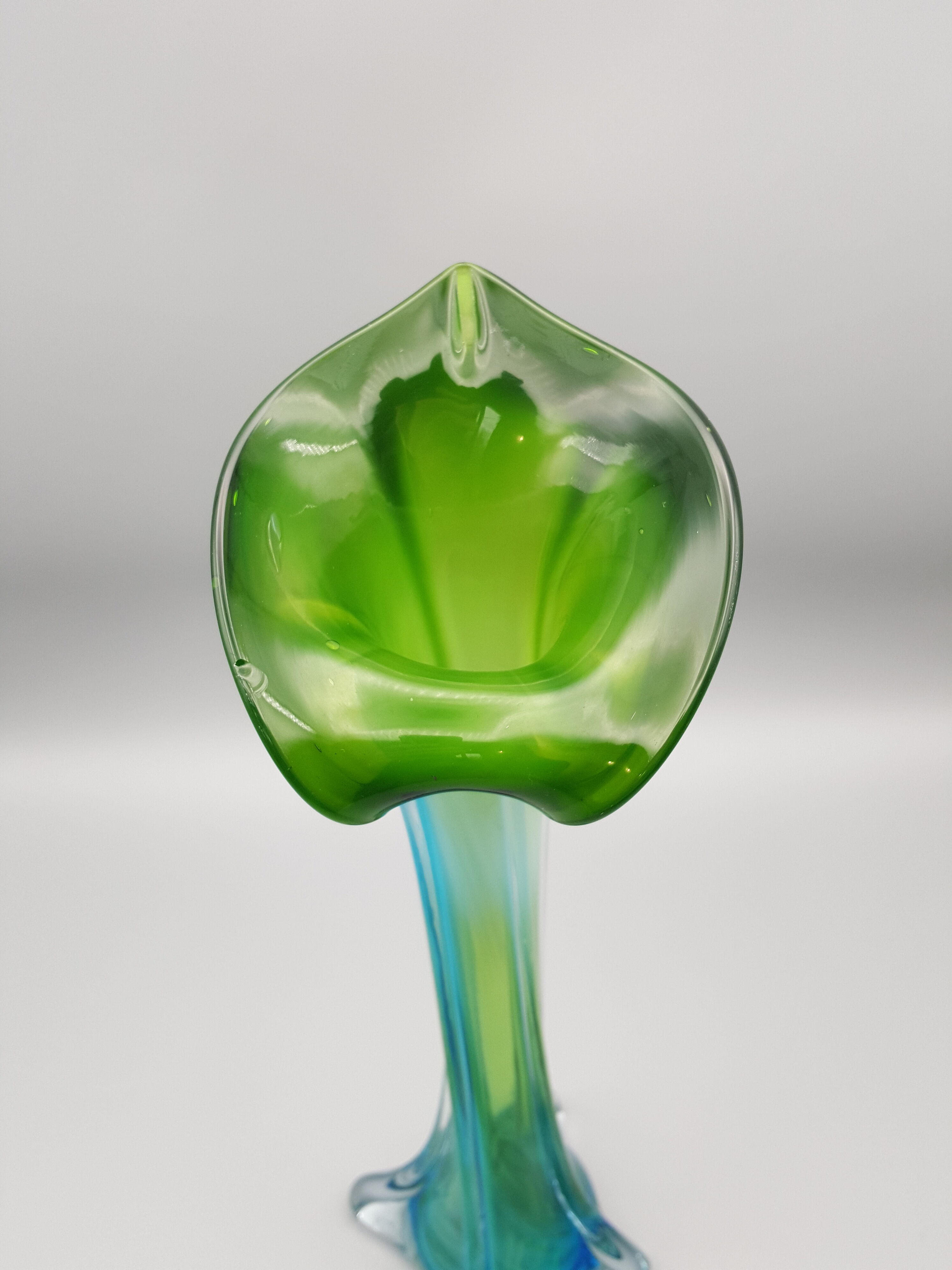 Paire de vases en verre soufflé soliflore vert et bleu