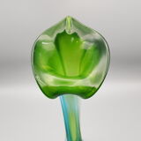 pair of blown glass vases green and blue soliflore