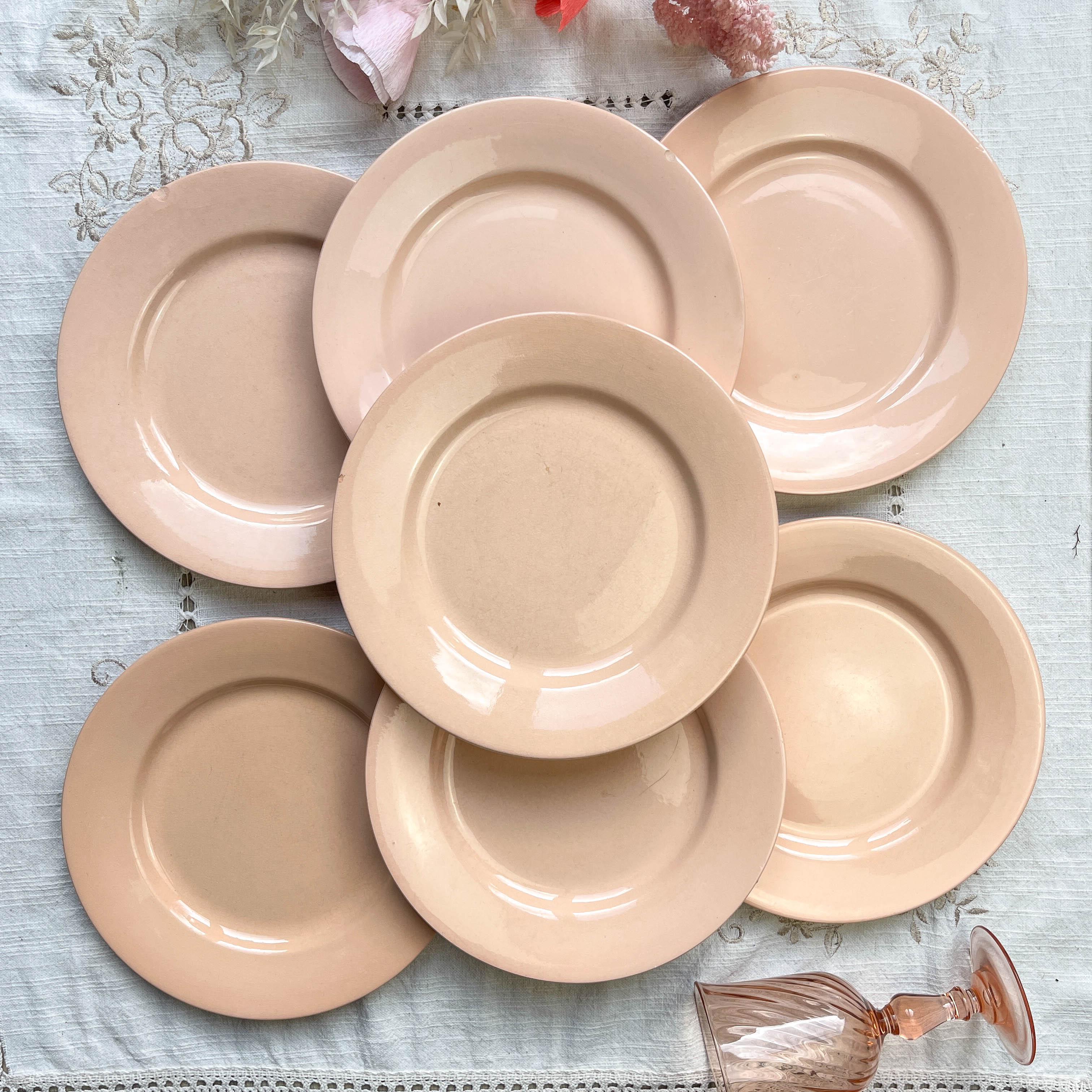 7 Flat plates Rose Digoin Sarreguemines