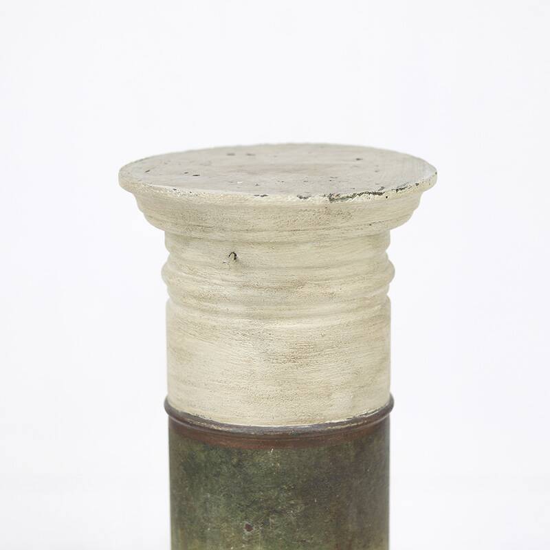 Antique Weathered Folk Art Painted Pedestal with Peacock
