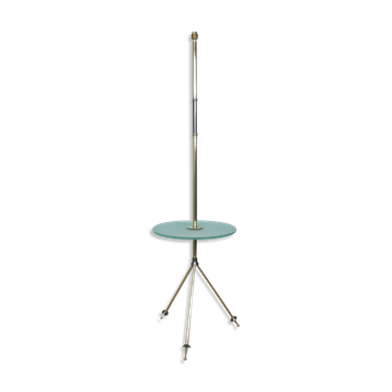 Lampadaire tripode en laiton et verre