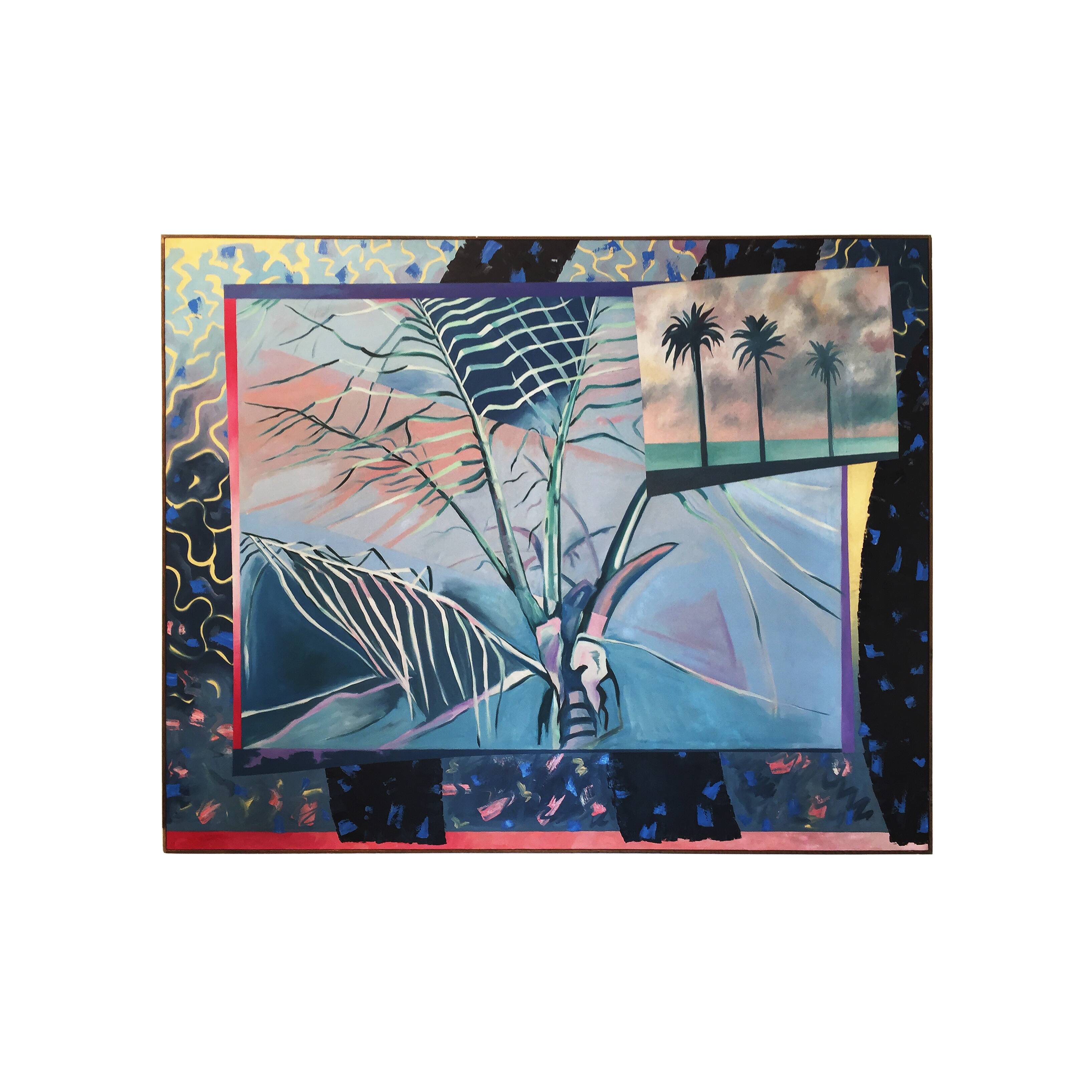 Richard Frank 'Palm's Parade' Painting, Oil On Canvas 1980s Miami Palm Tree Postmodern Art