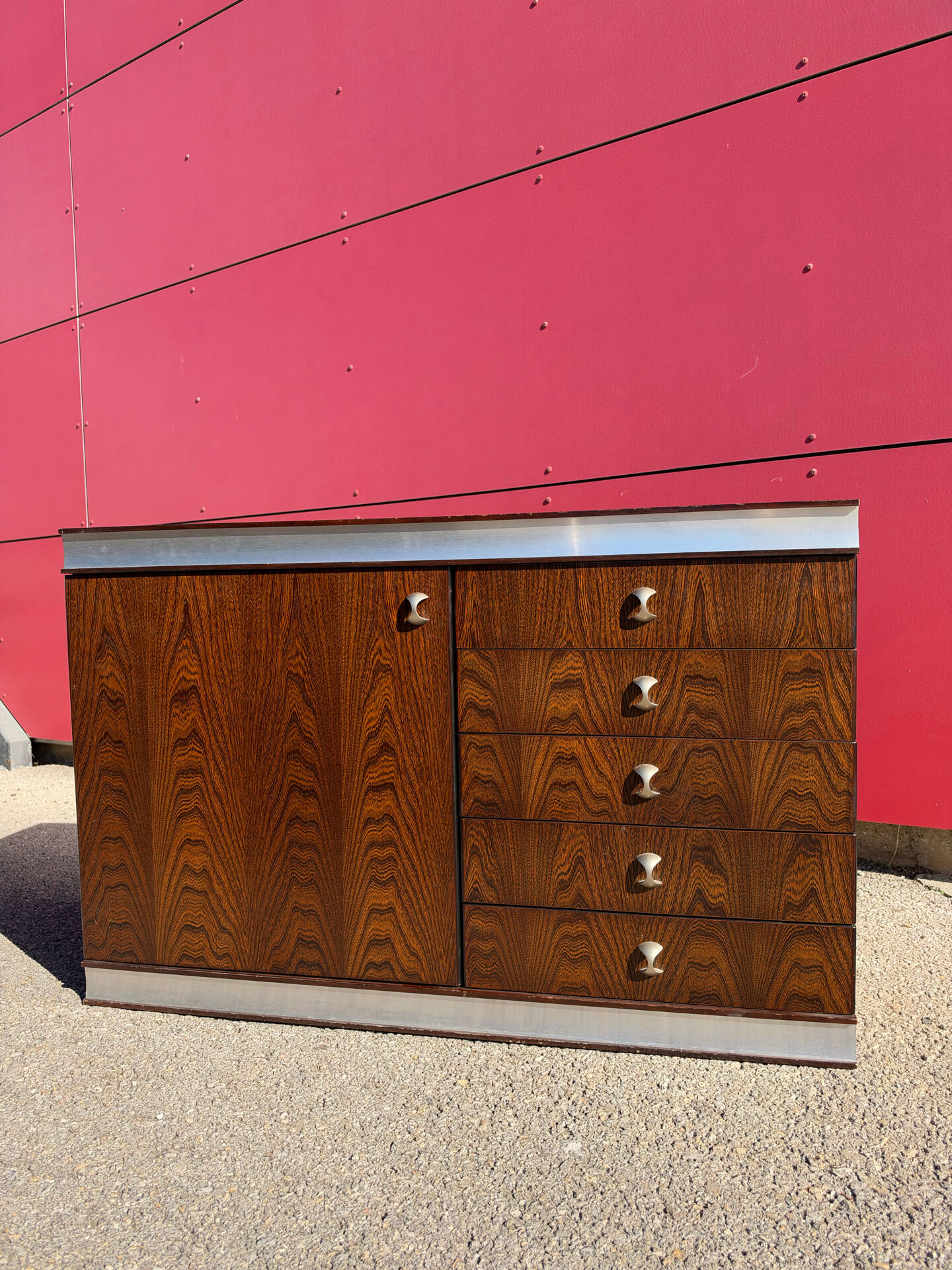 Vintage wooden and aluminium commode made in France, 70s.