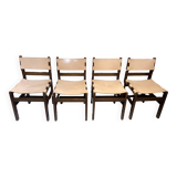 Set of four wooden and leather chairs from Maison Regain