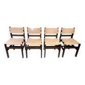 Set of four wooden and leather chairs from Maison Regain