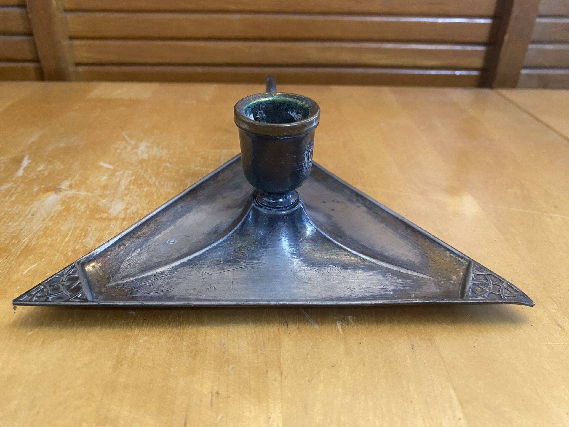 Handheld Candle Holder Art Nouveau Silver Metal Vintage Triangle