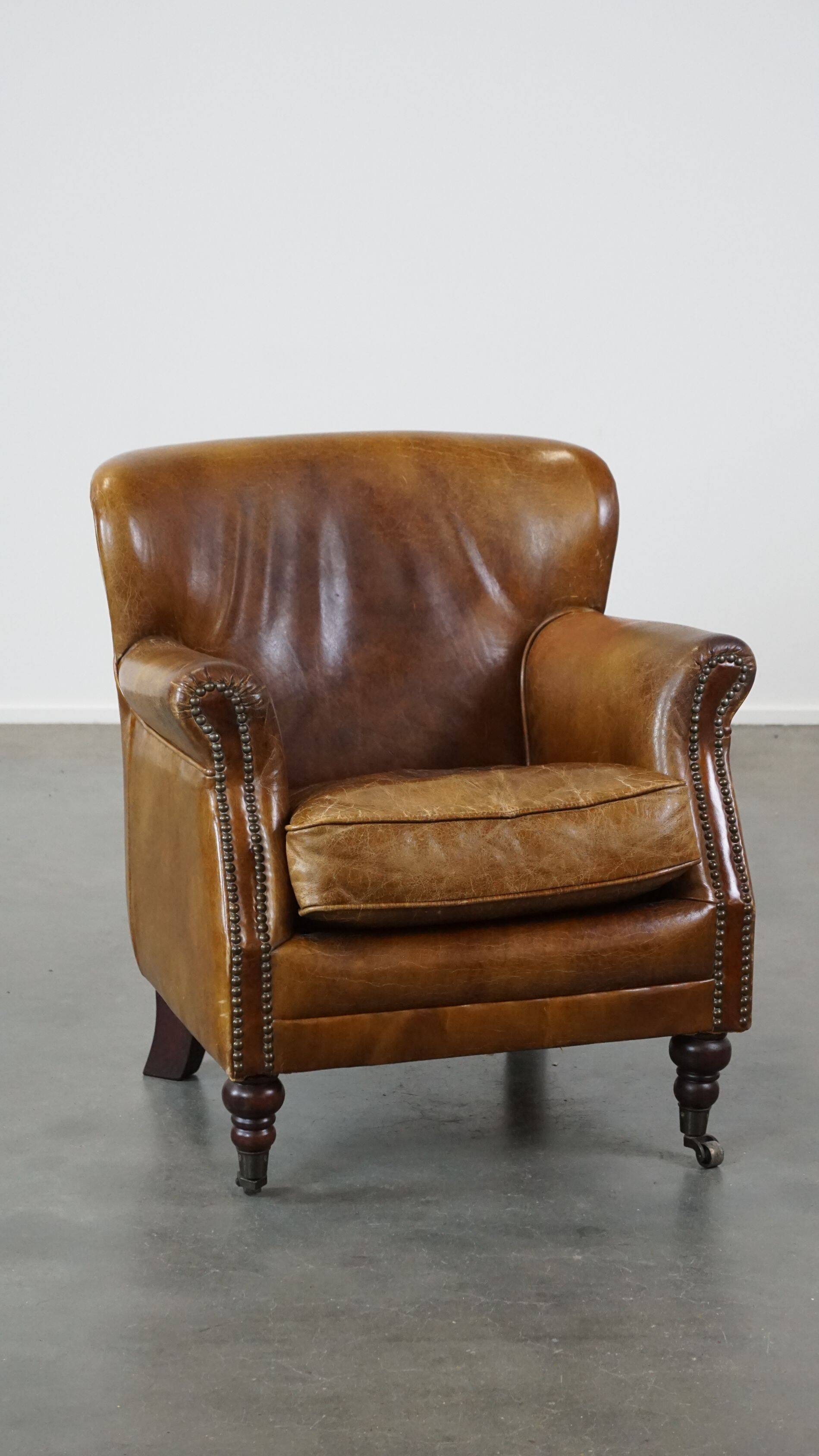 Cognac-colored subtle armchair