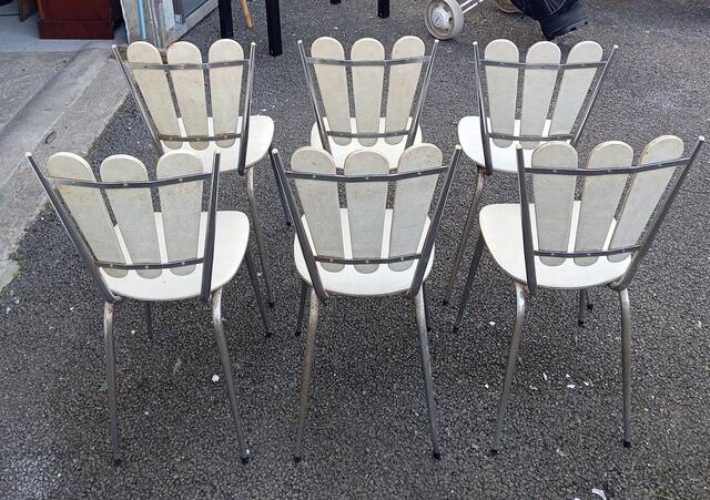 Set of six "Peacock Style" dining chairs.