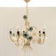 Vintage chandelier bouquet of blue flowers 5 candles in painted sheet metal.