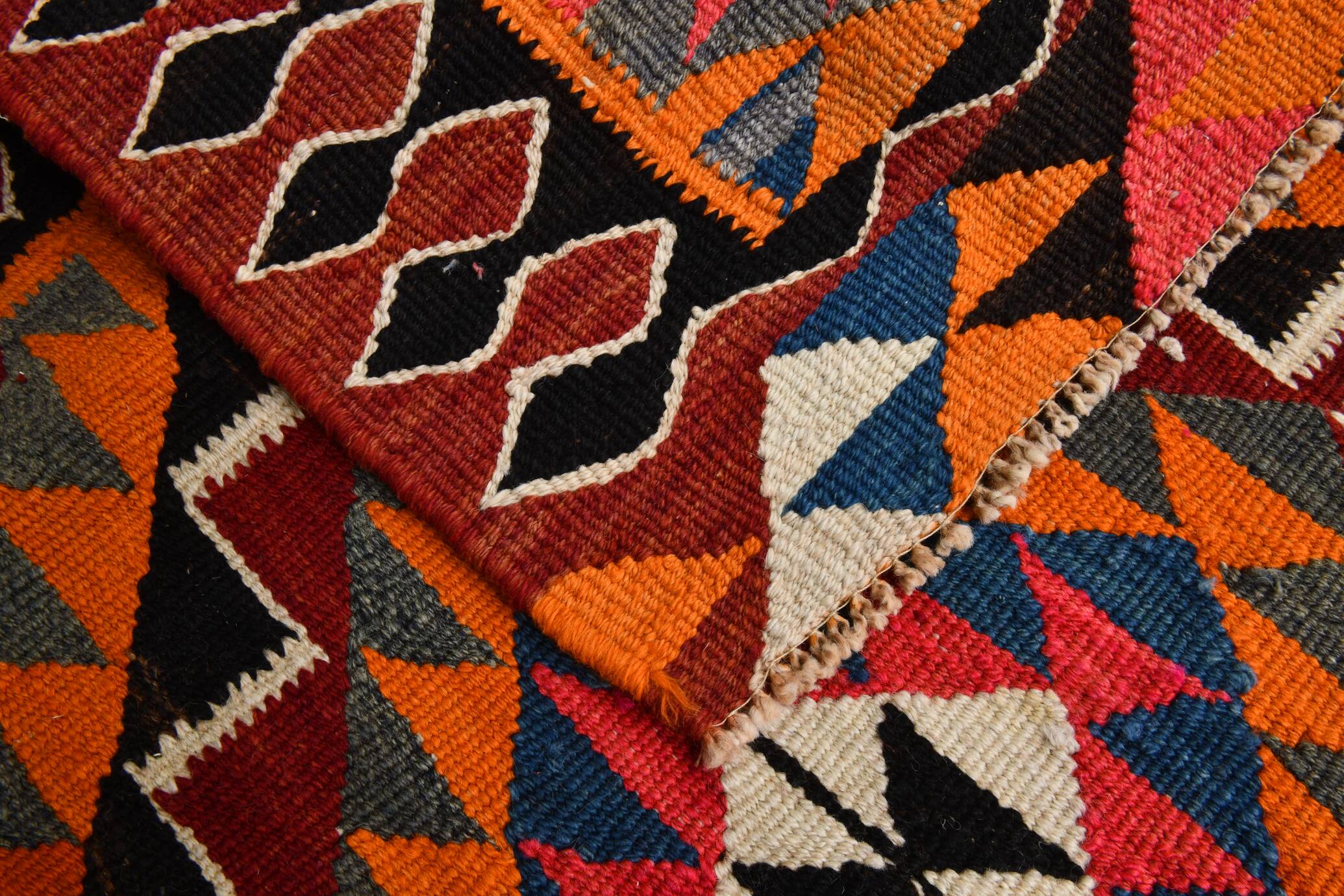 Red & Orange Oriental Kilim Runner Rug, 105x340Cm