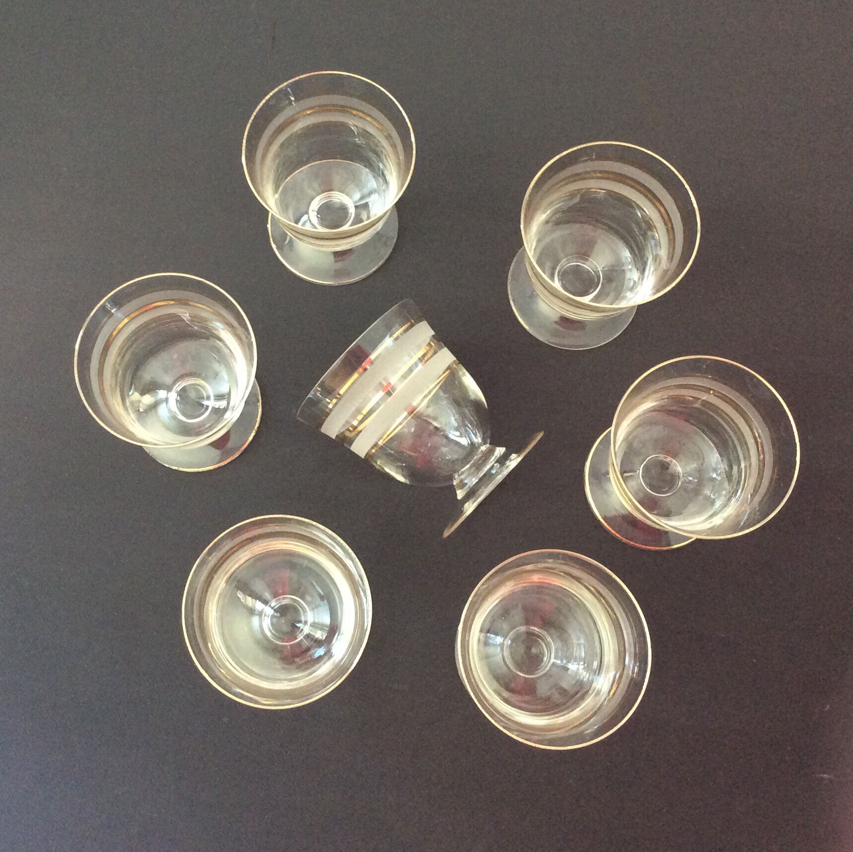 Fine glasses on pedestal with gold border - vintage