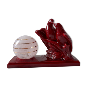 Lampe art déco en céramique et globe en verre de clichy années 30