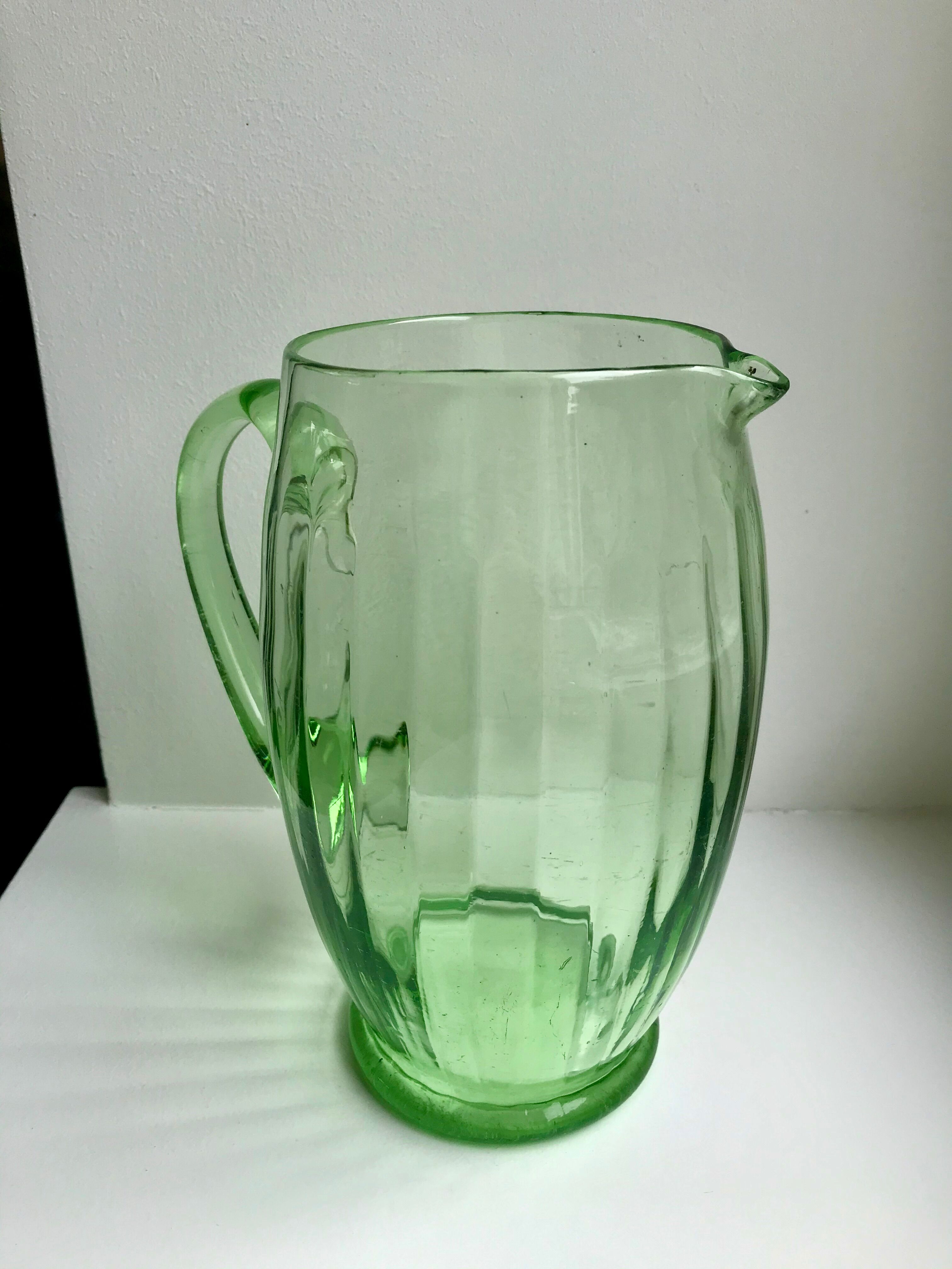 Art deco green glass pitcher / carafe 30s-40s