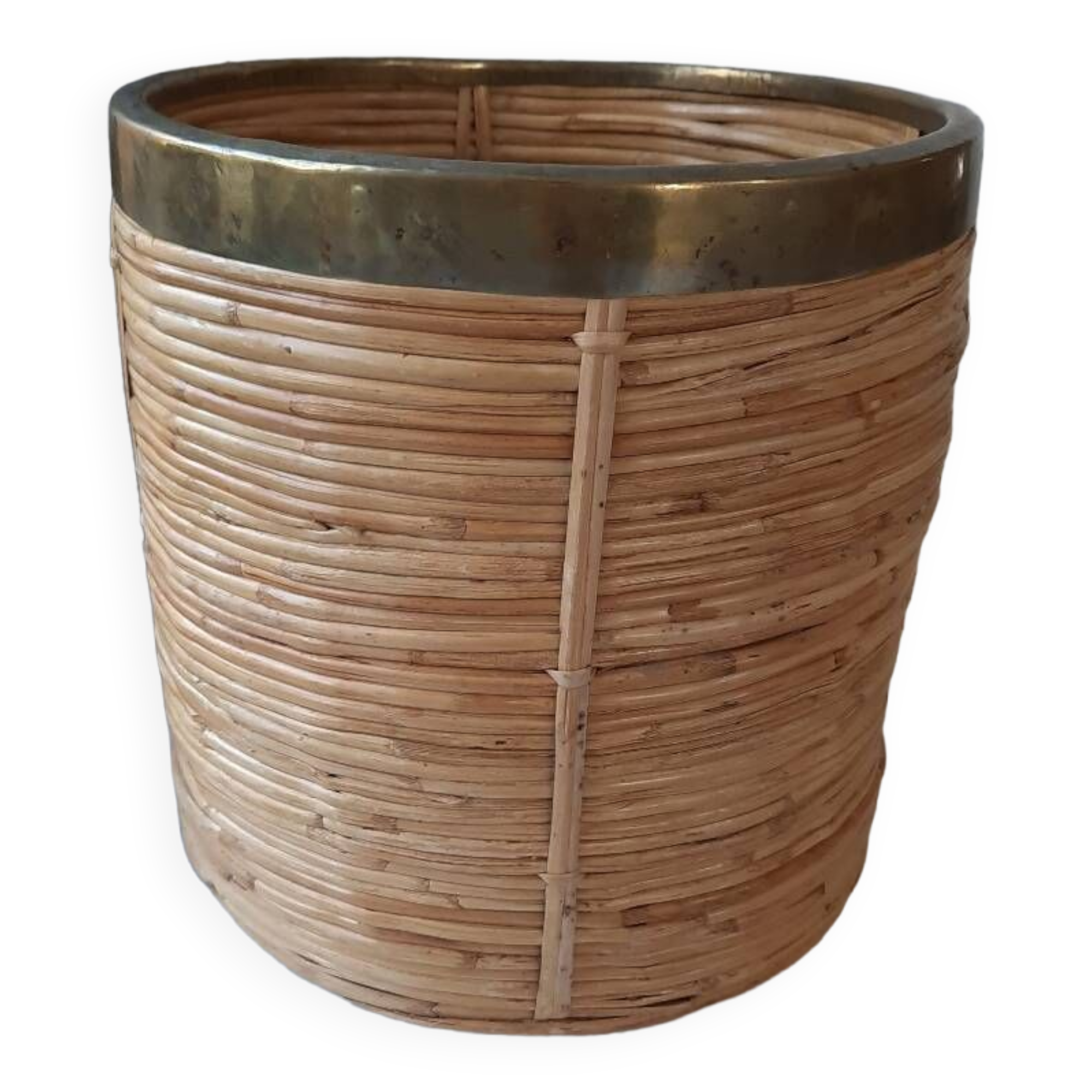 Rattan and brass pot cover or basket