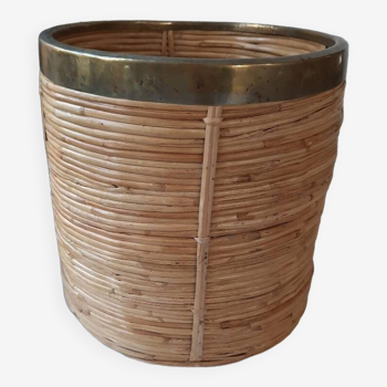 Rattan and brass pot cover or basket