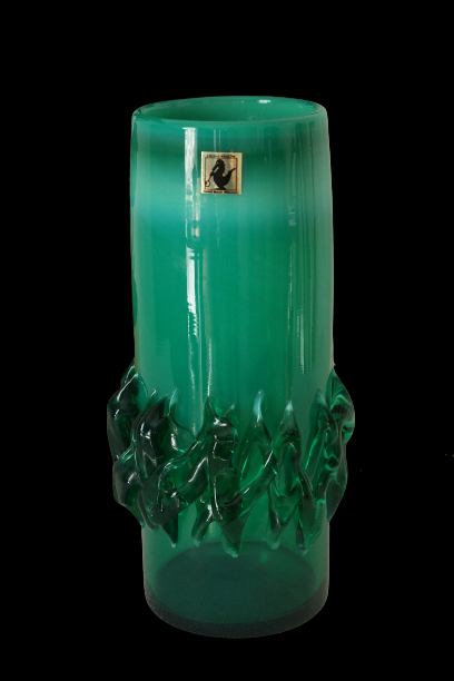 Vintage green blown glass vase, Poland