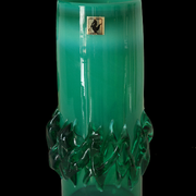 Vintage green blown glass vase, Poland