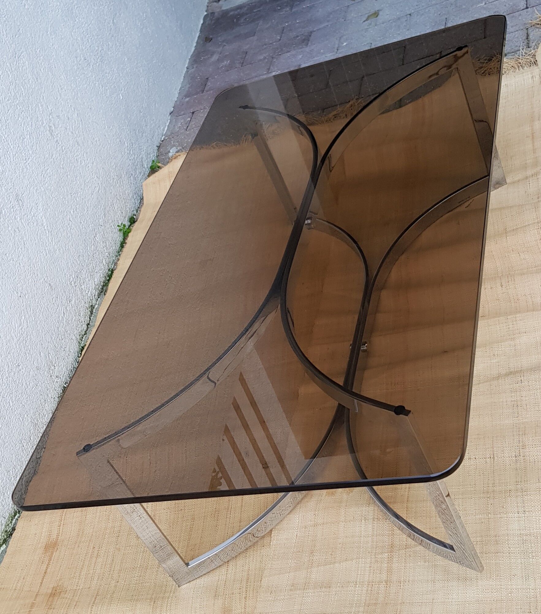 70's glass and chrome metal coffee table