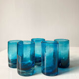 Set of five blue glasses