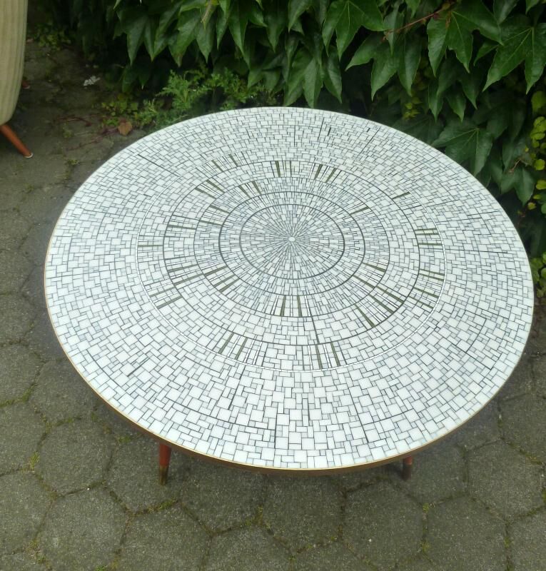 Table basse scandinave des années 50/60 mosaïque laiton